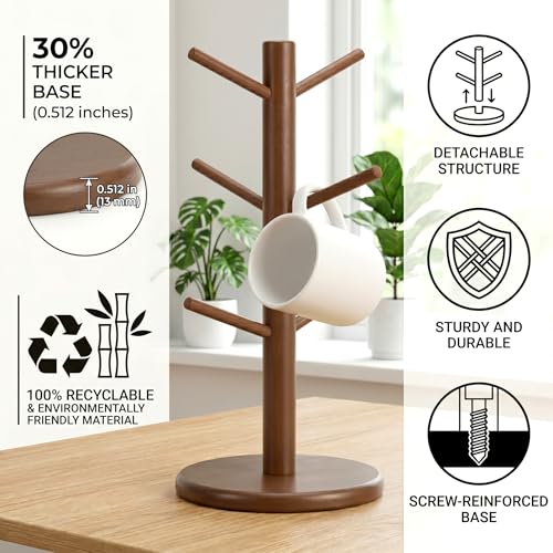 Bamboo Coffee Mug Tree with 6 Hooks