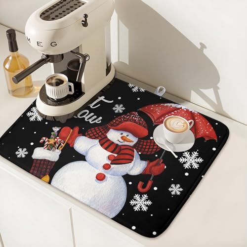 Black Snowman Dish Drying Mats for Kitchen Counter