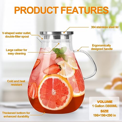 1 Gallon Glass Pitcher with Lid and Handle