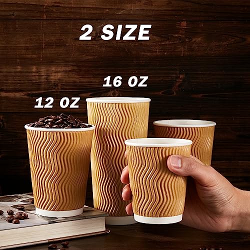 90 Pack 16 oz Disposable Paper Coffee Cups Insulated Champagne (90 Count)