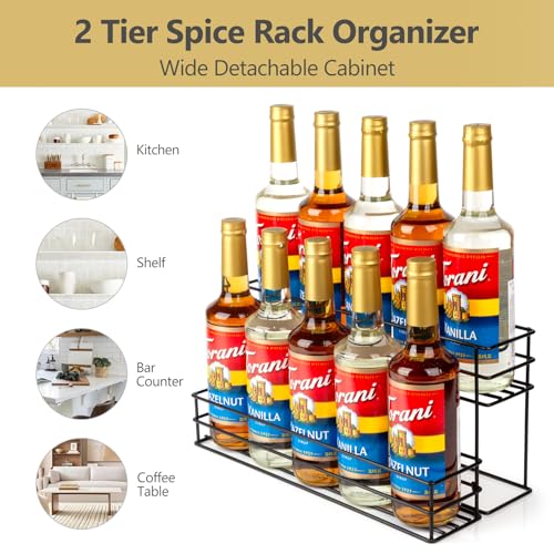 10 Bottle Capacity Coffee Syrup Organizer 2 Tier Coffee Syrup Stand Shelf for Coffee Bar Kitchen Small Wine Rack for Bar Family Storage for Syrup Wine Dressing (10 Count)
