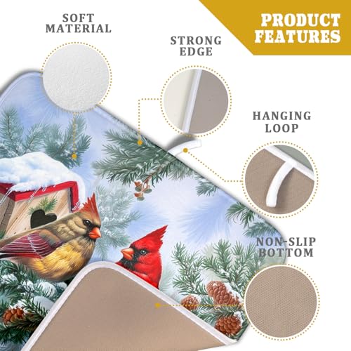 Winter Red Cardinal Bird Dish Drying Mat for Kitchen Counter