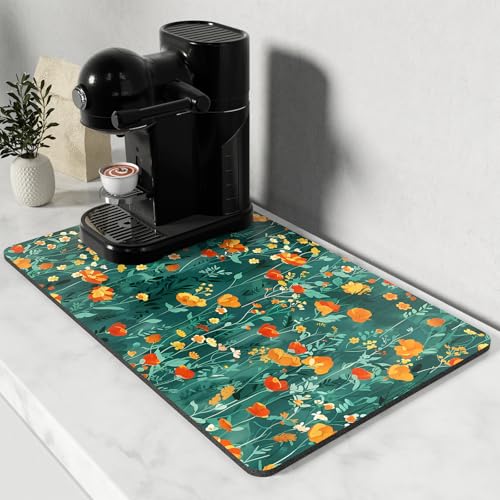 Coffee Mat 12" x 19" Cute Coffee Bar Mats for Espresso Machine Station Accessories and Organizer