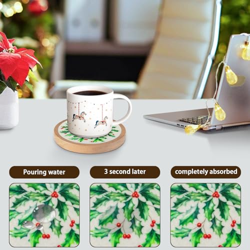 Christmas Coasters Set of 4 with Holder