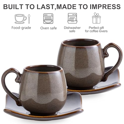 3oz Coffee Espresso Cups with Saucers Set of 6 (6 Count)