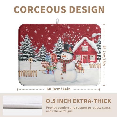 Christma Snowman Dish Drying Mat Winter Snowflake Large Kitchen Mats Dish Drying Pad Red Absorbent Dish Dryer Mat for Kitchen Countertops Microfiber Drainer Pad Dish Drying Mats
