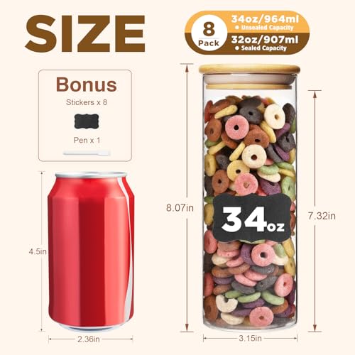 34oz Glass Food Storage Jars (8 Count)