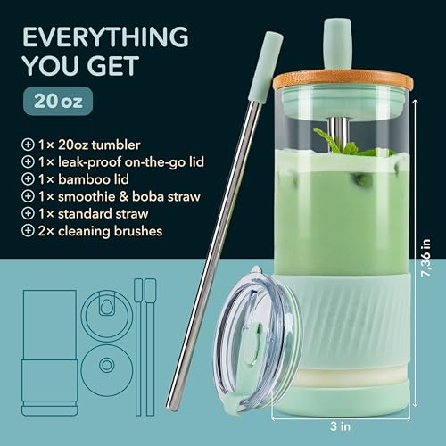 Glass Cups With Lids and Straws