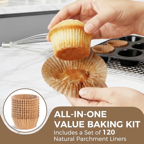 Muffin Pans with 120 Natural Parchment Liners (2 Count)