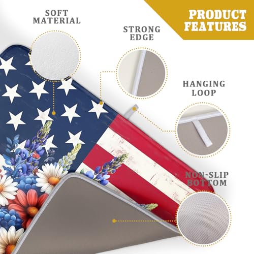 4th of July Patriotic Flower Dish Drying Mat for Kitchen Counter