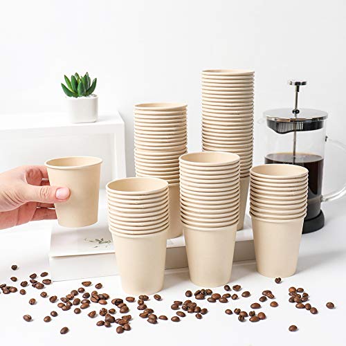 8 oz Disposable Light Brown Paper Coffee Cups Bamboo Fiber 160 Pack (160 Count)