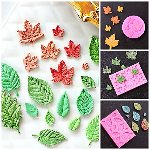 5 Packs Leaf Mold Leaf Silicone Mold Cake Leaves Maple Fondant Resin Tree Leaves Shape Molds for Cake Decorations