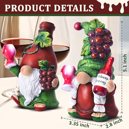 2PCS Wine Gnomes Figurines for Couple Home Party Wine Bar Decor Gnome Gifts for Women Collectible Statue Outdoor for Dining Tables Tiered Pallets Wine Cabinet Living Room (2 Count)