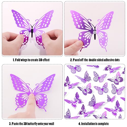3D Butterfly Wall Decor 48 Pcs Purple Butterfly Decorations (48 Count)