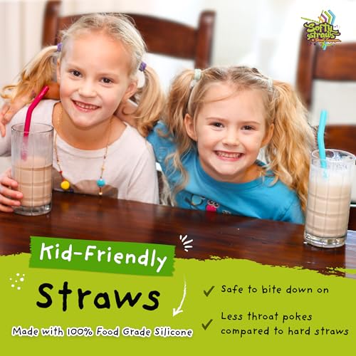 Wide Premium Reusable Silicone Drinking Straws + Patented Straw Squeegee