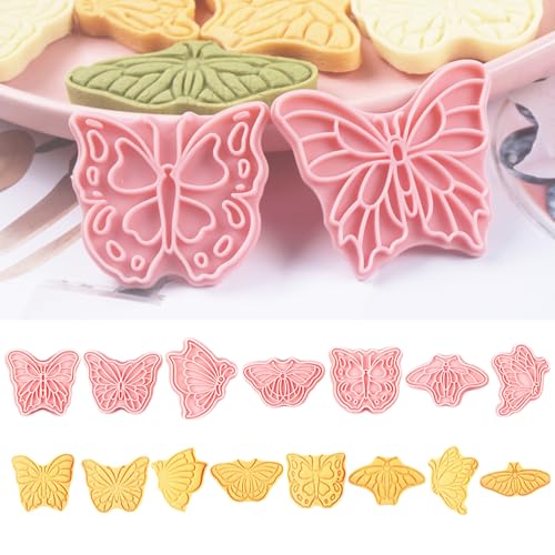 Butterfly Cookie Cutters 8 Pcs Plastic Biscuit Cutter Set 3D Pressable Cake Baking Fondant Embosser Stamps for Party Decoration Pastry Tools (8 Count)
