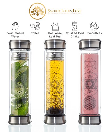 Double Walled Glass Tea Infuser Bottle 14oz Portable Travel Mug with Strainer and Sleeve for Loose Leaf Tea