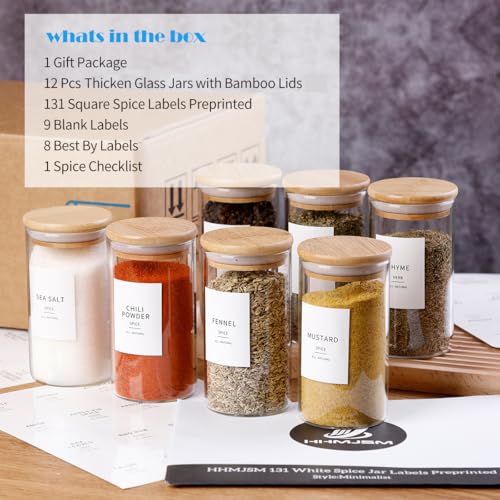 12 Pcs Glass Spice Jars With Bamboo Airtight Lids