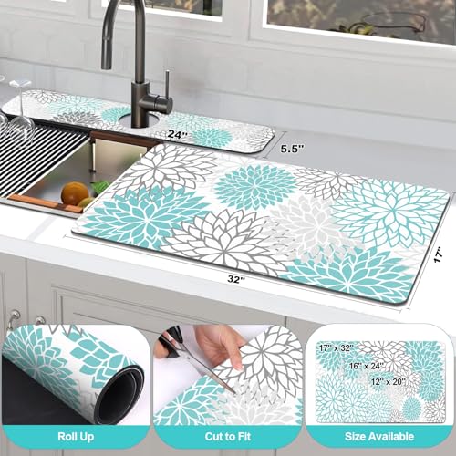 2PCS 17" x 32" Dish Drying Mat & 24" x 5.5" Sink Splash Guard (2 Count)
