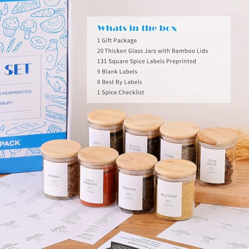 Glass Spice Jars with Bamboo Lids (20 Count)