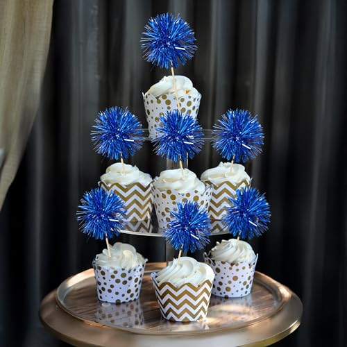 30Pcs Foil Firework Cupcake Toppers Sparkles Fireworks Sticks Birthday Decorations Sparkle Tinsel Cocktail Fruit Toothpick for Birthday Wedding Graduation Party Cake Decorations Blue (30 Count)
