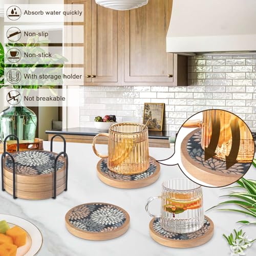 Wood Coasters Set of 6 with Holder