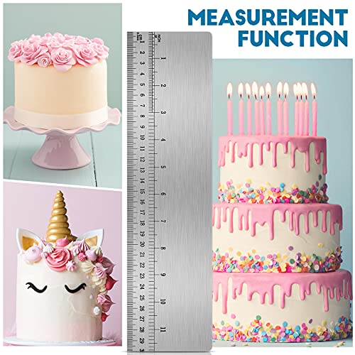 12 Inches Stainless Steel Cake Scraper with Scale Cake Edge Smoother Decorating Comb Baking Scraper Tool for Baking Measuring Buttercream Home Kitchen Accessory