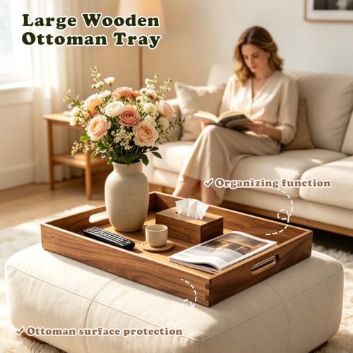 Extra Large Ottoman Wood Serving Tray with Handles