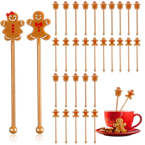 30 Pcs Christmas Drink Stirrers Gingerbread Couple Stir Sticks (30 Count)