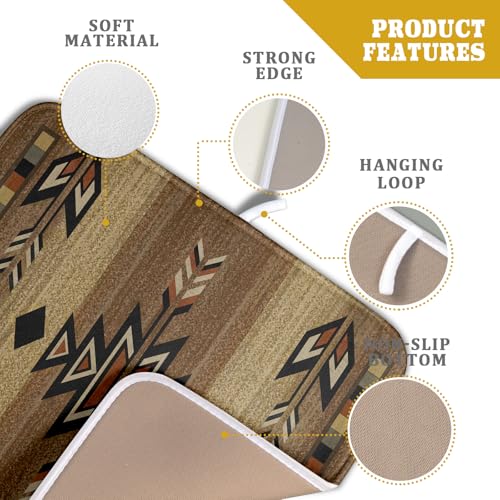 16"x18" Southwestern Dish Drying Mat Rustic Brown Tribal Ethnic Small Dish Drainer Mats Antique Native American Absorbent Microfiber Dish Drying Pad for Kitchen Countertop Decor
