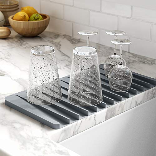 Self Draining Silicone Dish Drying Mat or Trivet for Kitchen Counter in Light Grey