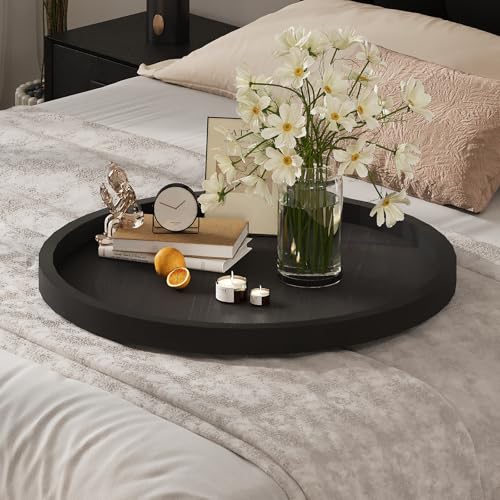 Round Ottoman Tray Large Wood Serving Tray for Table Living Room Bedroom