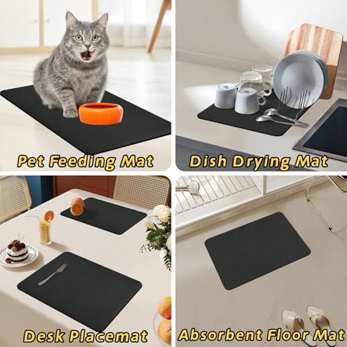 Black Dish Drying Mat + Faucet Mat for Kitchen Sink (2 Count)