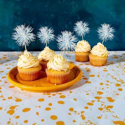 30Pcs Foil Firework Cupcake Toppers Sparkle Tinsel Cake Toppers Tinsel Drink Cake Decoration Cocktail Picks for Birthday Wedding Graduation Party Supplies Laser White (30 Count)