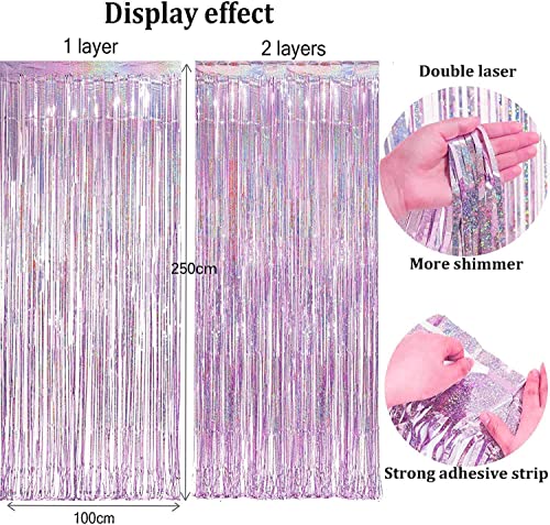 Pink Blue Tinsel Foil Fringe Curtains Party Streamers Backdrop (2 Count)