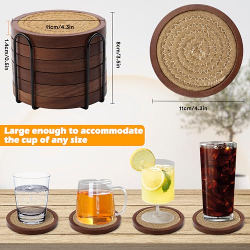 6 Pack Wood Coasters for Drinks with Cotton Coasters Insert (10 Count)