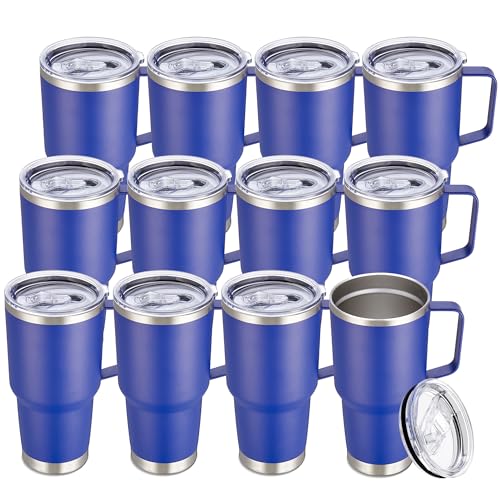 30 oz Stainless Steel Tumblers Bulk with Handle and Lid (12 Count)