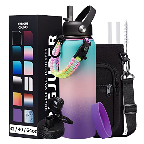 40oz Insulated Water Bottles with Straw and Paracord Handle (9 Count)