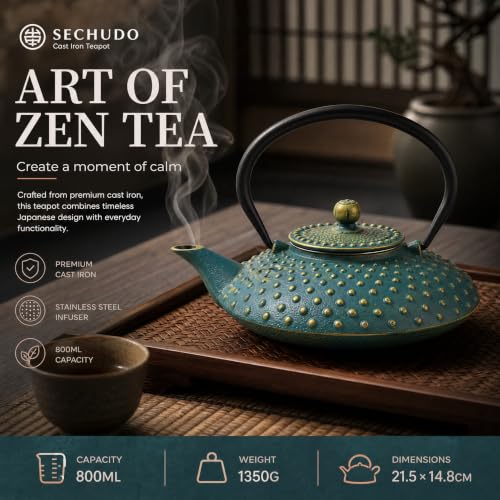 27.1oz Small Cast Iron Teapot with Infuser for Loose Tea