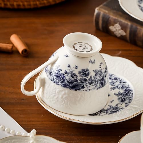 Interglio Embossed Bone China Tea Cup and Saucer Set (3 Count)