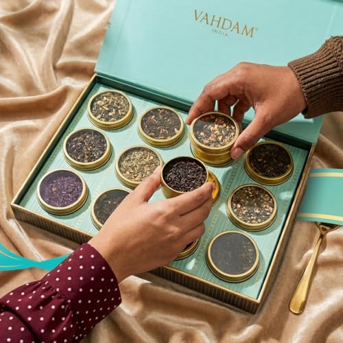 Tea Gift Set 12 Loose Leaf Teas in Tin Caddy Presentation Box (8.81 Ounce)