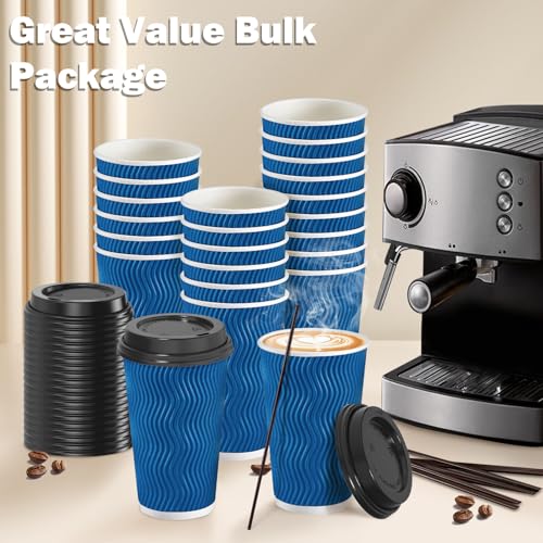 90 Pack 16 oz Disposable Coffee Cups with Lids and Straws (90 Count)
