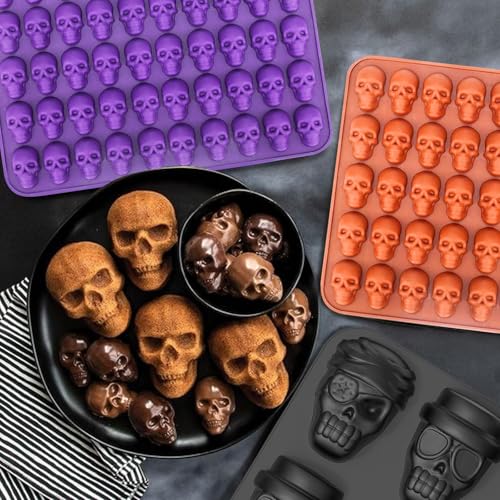 Mini Skull Molds Silicone Halloween for Candy Gummy Chocolate (4 Count)