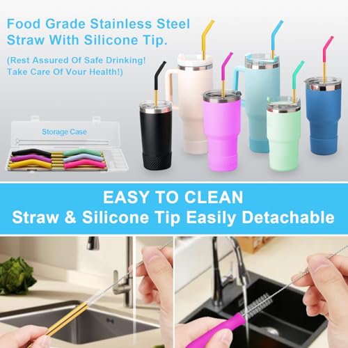 Newly Upgraded 8.5In Reusable Stainless Steel Straws Set 6 PCS with12 Silicone Accessories (6 Count)