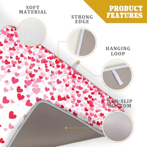 Valentine's Day Dish Drying Mat for Kitchen Counter Love Heart Kitchen Dish Drying Pad 18”x24” Absorbent Reversible Happy Valentine Dishes Drainer Pad Dish Drying Rack Mat for Countertop