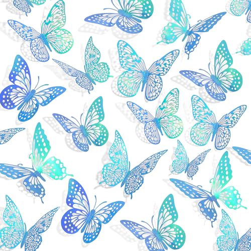 3D Butterfly Wall Decor 48 Pcs Laser Blue Butterfly Decorations (48 Count)