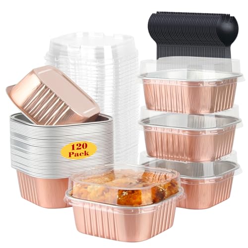 120 Pack 10oz Mini Cake Tins with Lids and Spoons for Bake Sales (120 Count)