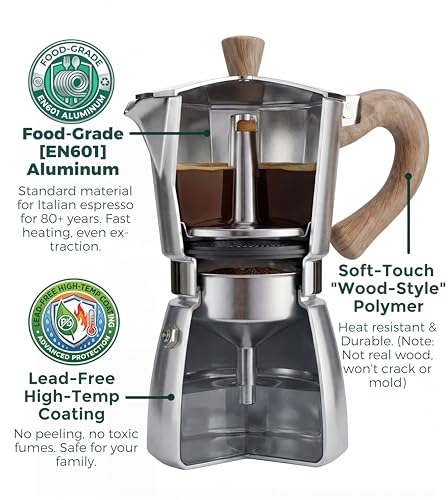 Moka Pot Stovetop Espresso Set &Cuban Coffee Maker 6 (10.2 Ounce)