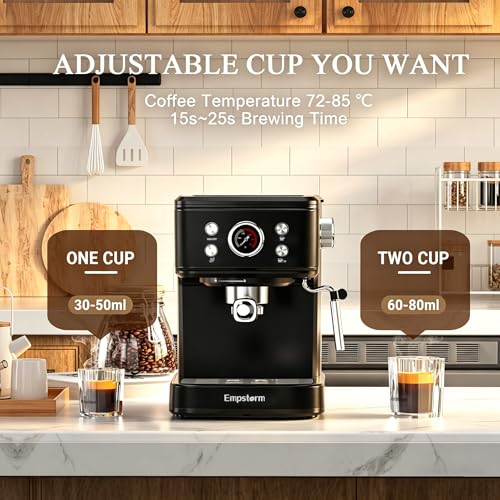 04E 20 Bar Espresso Machine with Milk Frother Steam 1100W Black
