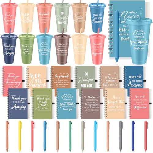 36 Pcs Employee Appreciation Gifts Bulk 24 oz Thank You Tumbler with Lid and Straw Mini Spiral Notebooks and Pens Appreciation Gifts for Team Employee Coworkers Teacher (36 Count)